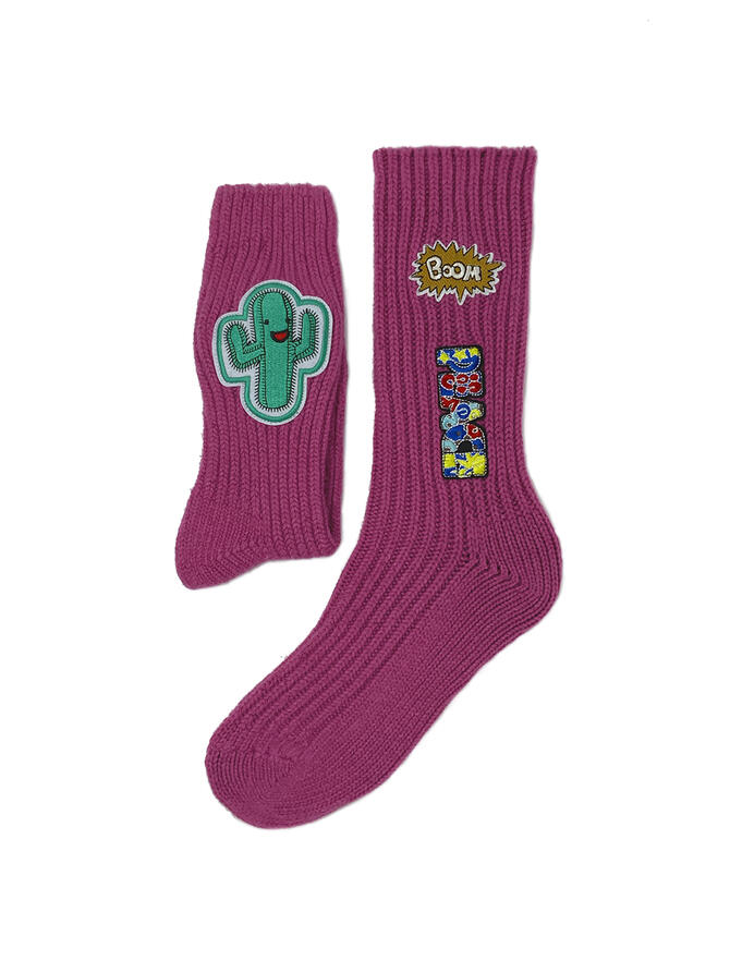 CALZE CORTE DONNA CASHMERE PATCH ROSA | Acquista Online Andrea Mariani Firenze